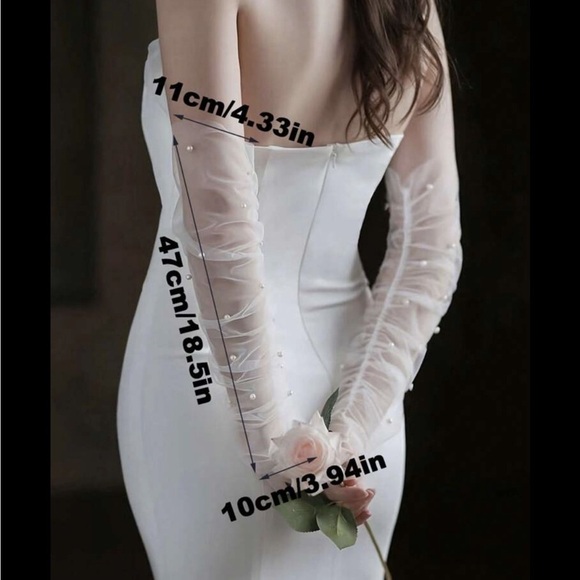 Fingerless pearl tulle long sleeve open finger bride gloves anthro quince - Picture 4 of 9